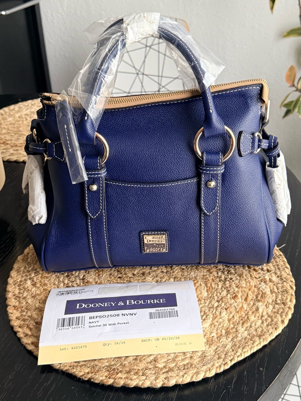 NWT Dooney & Bourke Sorrento Satchel 30 With Pocket Navy